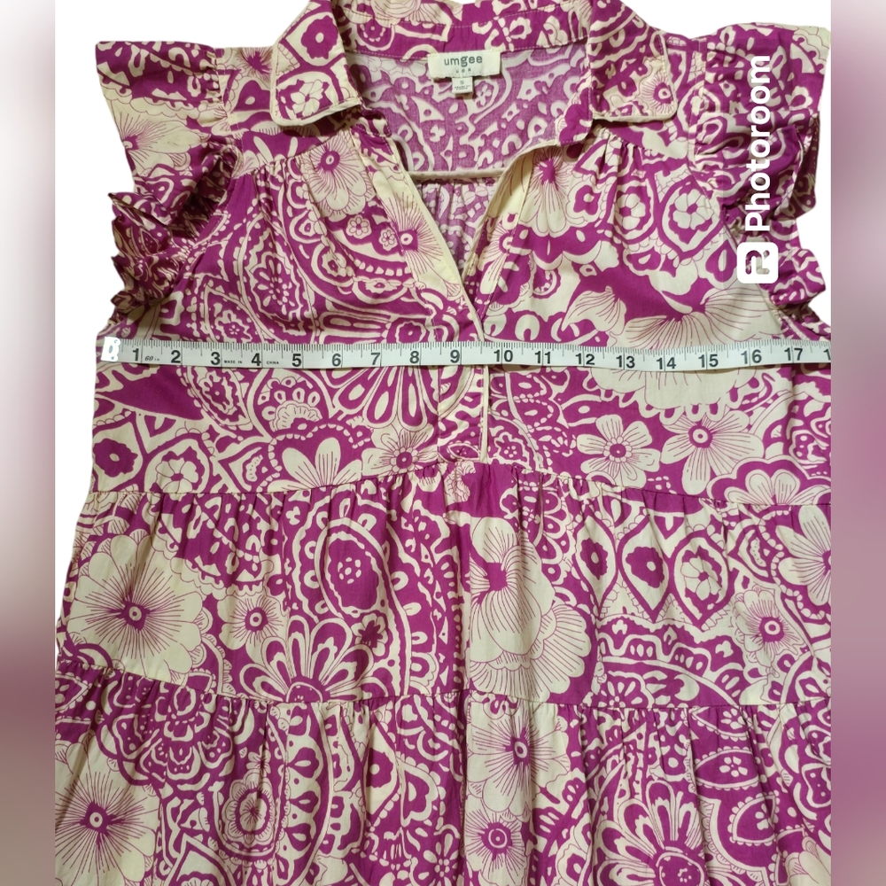 Umgee Vibrant Pink and Cream Patterned Mini Dress - Picture 4 of 8